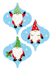 Bundle Christmas arabesque, Cute gnomes clipart svg. Blue, red, green color