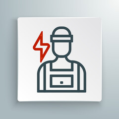 Line Electrician technician engineer icon isolated on white background. Colorful outline concept. Vector