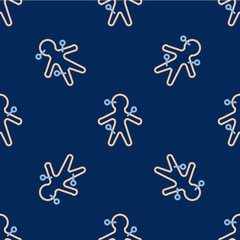 Line Voodoo doll icon isolated seamless pattern on blue background. Vector