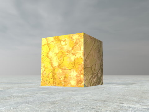 Single golden metallic yellow cube square - 3d render