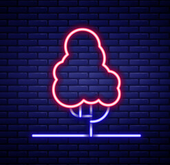 Glowing neon line Fruit tree icon isolated on brick wall background. Agricultural plant. Organic farm product. Fruit garden. Gardening theme. Colorful outline concept. Vector