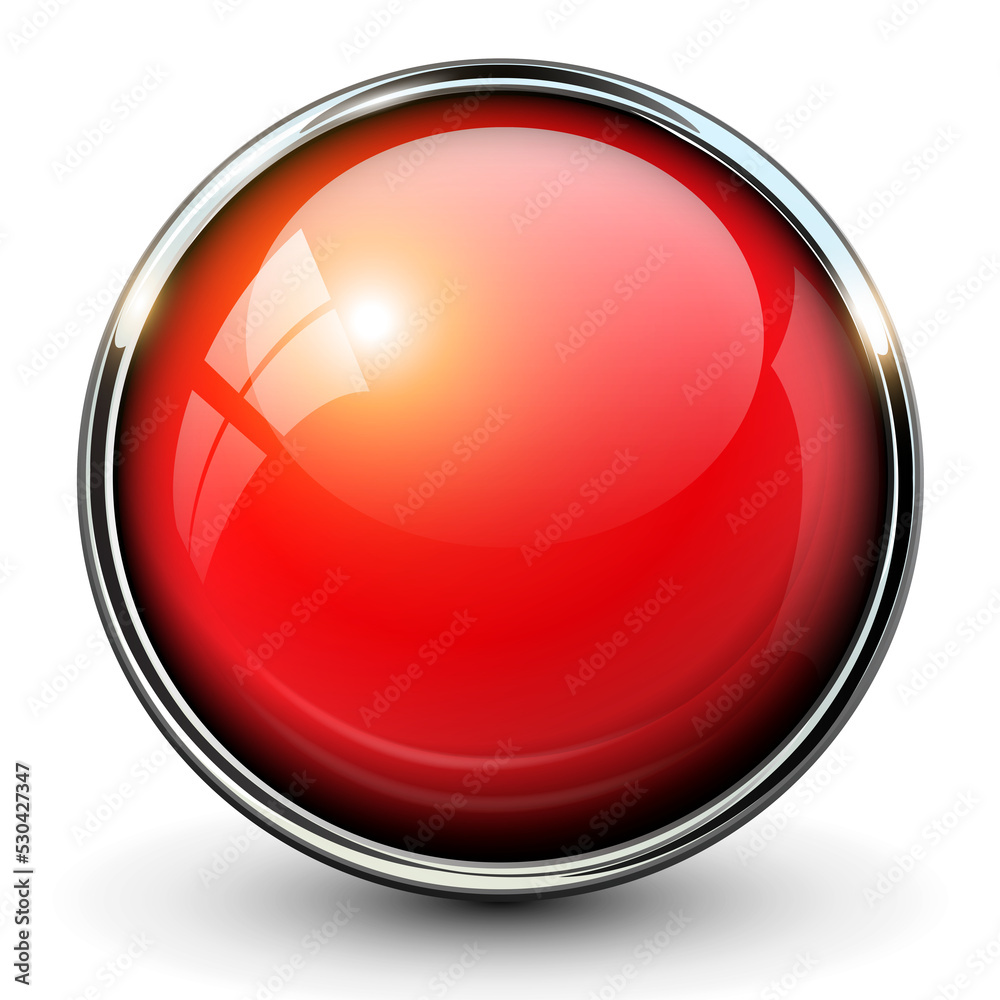 Aufkleber Red shiny button with metallic elements isolated.