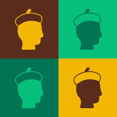 Pop art French man icon isolated on color background. Vector