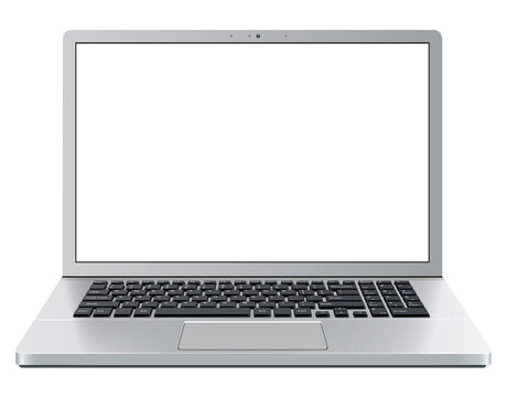 Laptop computer isolated with empty screen, front view.