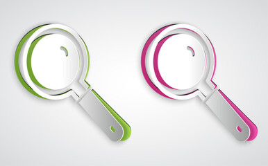 Paper cut Magnifying glass icon isolated on grey background. Search, focus, zoom, business symbol. Paper art style. Vector