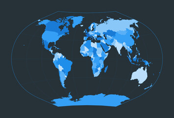 World Map. Ginzburg V projection. Futuristic world illustration for your infographic. Nice blue colors palette. Powerful vector illustration.