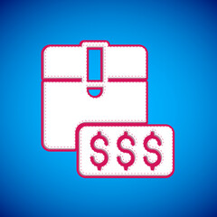 Fototapeta na wymiar White Item price tag with dollar icon isolated on blue background. Badge for price. Sale with dollar symbol. Promo tag discount. Vector