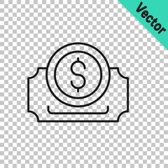 Black line Cinema ticket icon isolated on transparent background. Vector