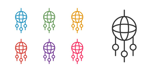 Set line Dream catcher with feathers icon isolated on white background. Set icons colorful. Vector
