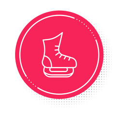 White line Skates icon isolated on white background. Ice skate shoes icon. Sport boots with blades. Red circle button. Vector