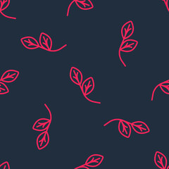 Red line Leaf icon isolated seamless pattern on black background. Leaves sign. Fresh natural product symbol. Vector