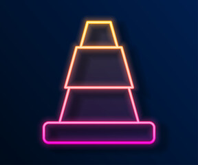 Glowing neon line Traffic cone icon isolated on black background. Vector