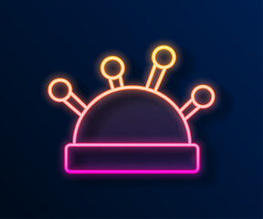 Glowing neon line Needle bed and needles icon isolated on black background. Handmade and sewing theme. Vector