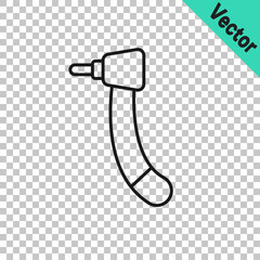 Black line Tooth drill icon isolated on transparent background. Dental handpiece for drilling and grinding tools. Vector
