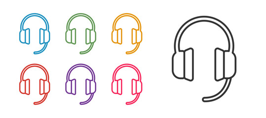 Set line Headphones icon isolated on white background. Earphones. Concept for listening to music, service, communication and operator. Set icons colorful. Vector