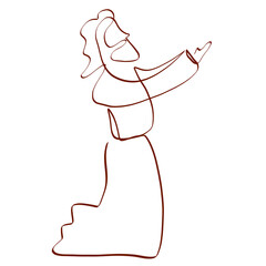 praying biblical man, apostle or prophet kneeling, single line drawing