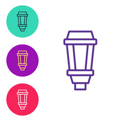 Set line Garden light lamp icon isolated on white background. Solar powered lamp. Lantern. Street lamp. Set icons colorful. Vector