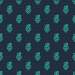 Green line Grape fruit icon isolated seamless pattern on blue background. Vector