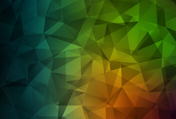 Dark Green, Red vector shining triangular background.