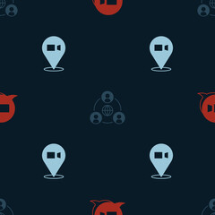 Set Video chat conference, Meeting and on seamless pattern. Vector