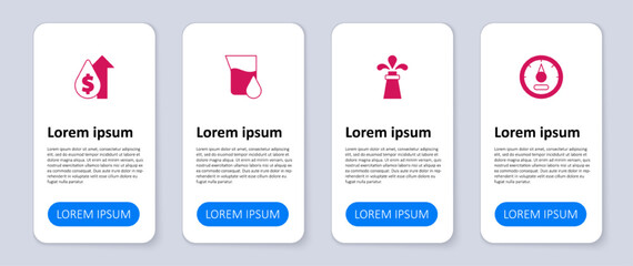 Set Motor gas gauge, Oil rig, petrol test tube and price increase. Business infographic template. Vector