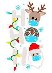 Ho ho sign. Santa face. Christmas reindeer, cookies clipart. Isolation decorations.