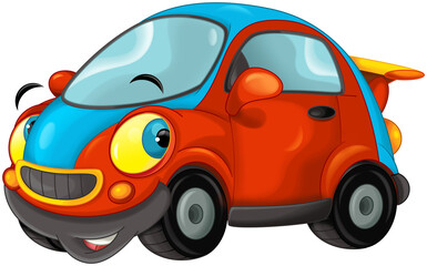 Fototapeta na wymiar Cartoon city car smiling and looking isolated - illustration for children
