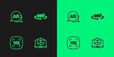 Set line 3d modeling, Virtual reality, Augmented AR and 360 degree view icon. Vector