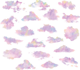 set of different clouds shapes with rainbow pastel colors