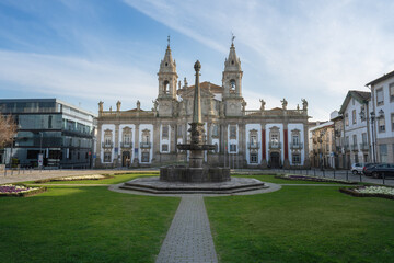 Church of Sao Marcos (St. Mark) and Largo Carlos Amarante Fountain - Braga, Portugal