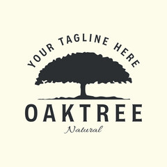oak tree with logo vintage vector illustration icon template design