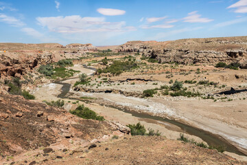 Wide view at Fremont River in summer season. Utah, USA