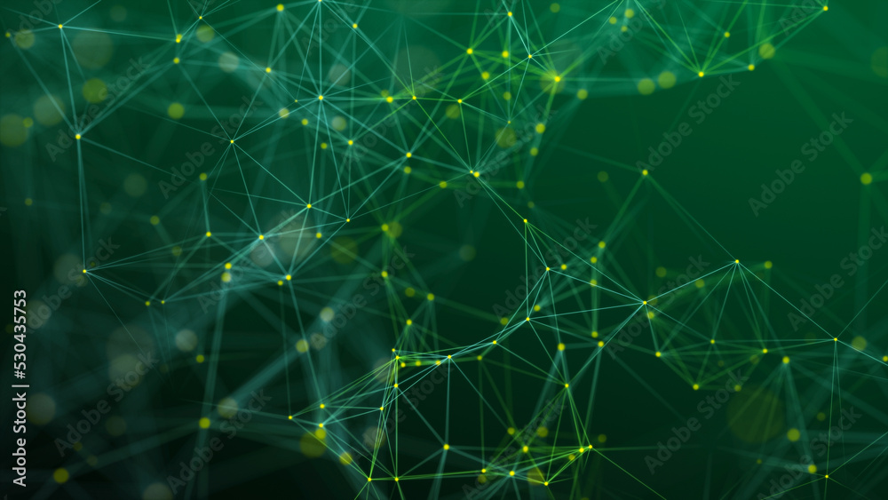 Poster visualization of big data. the concept of network connectivity . abstract green background with line