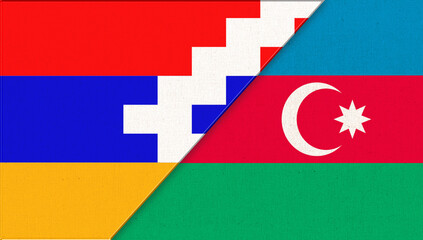 War in Nagorno-Karabakh. Flag of Nagorno-Karabakh and Azerbaijan