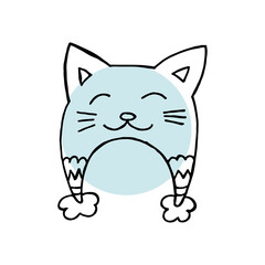 Hand-drawn winter clothing. Vector illustration in doodle style. Winter mood. Hello 2023. Merry Christmas and Happy New Year. Black hat with ornament, pompon and cat ears on white and blue background.