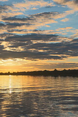 Autumn sunset over the Volga River horizon