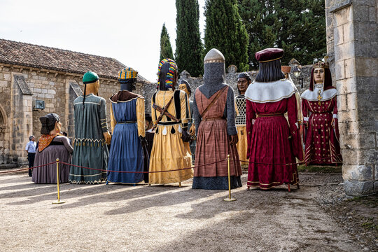 Gigantes and cabezudos in Burgos, Castile and Leon, Spain. Giants and Big Heads parade is typical in Spain