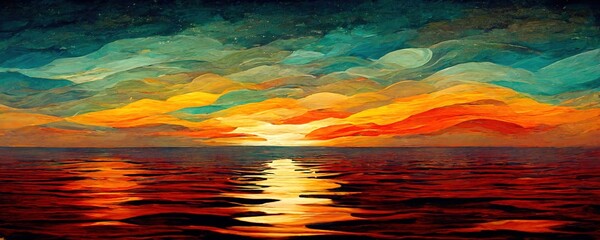 Fototapeta na wymiar sunset over the sea color art