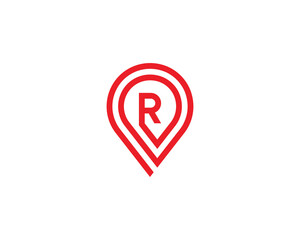 Initial Letter R Pin Location Logo Concept symbol sign icon Element Design Line Art Style. Pinpoint, Locate, Place, Marker Logotype. Vector illustration template