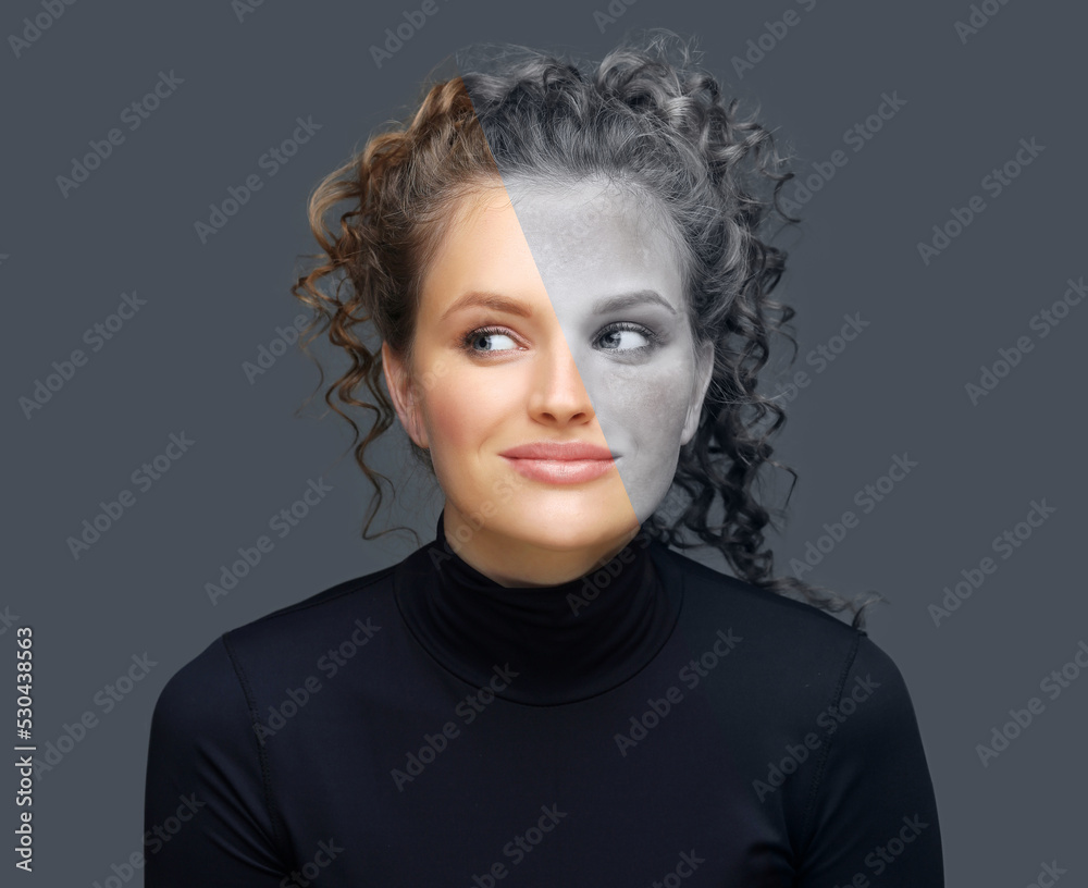 Wall mural Dark spots, freckles,hyperpigmentation(melasma or chloasma),concept - skin lightening, skin whitening, fruit acids,AHA, Skin Brightening