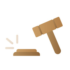 Wooden judge's ceremonial gavel of the chairman with a figured handle, for passing sentences and bills, courts, justice, with a wooden stand. Vector illustration