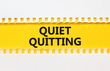 Quiet quitting symbol. Concept words Quiet quitting on yellow and white paper. Beautiful yellow and...