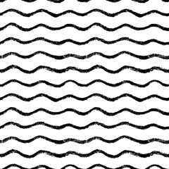 Black bold charcoal wavy lines seamless pattern. Abstract background with wavy brush strokes. Template for prints, wrapping paper, fabrics, posters. Hand drawn simple curved lines. 