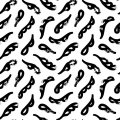 Seamless pattern with bold black leaves in naive style. Simple stylized plants, botanical motives. Hand drawn geometric leaves. Abstract vector foliage. Botanical background. Contemporary forms. 