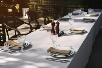 table setting for a holiday in a restaurant front view
