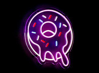 Isolated pink sprinkled donut neon sign