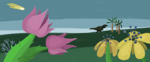 Estinzione dei dinosauri a causa di un meteorite, fuga dal destino, estinzione, salvaguardia ambiente