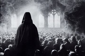 Dark Cult inside gothic building