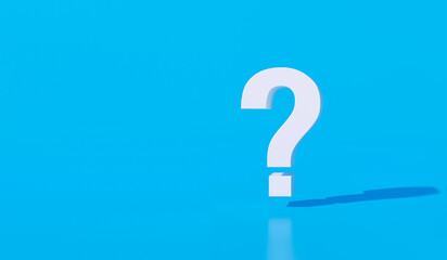White question mark floating on sunny blue background - 3D illustration