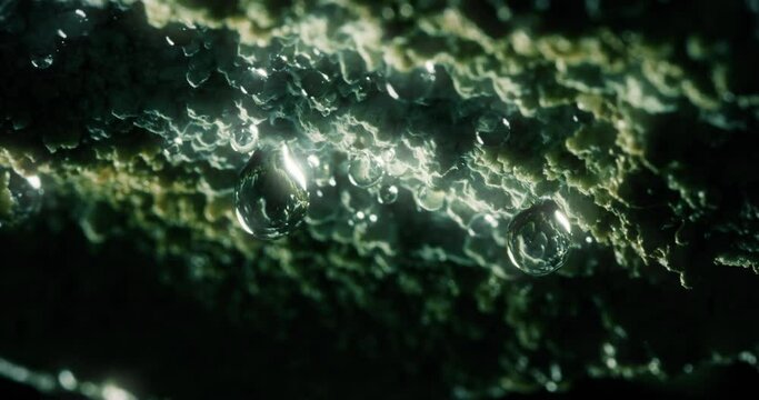 Zoom in on droplets at the opening of the Tounjcica cave